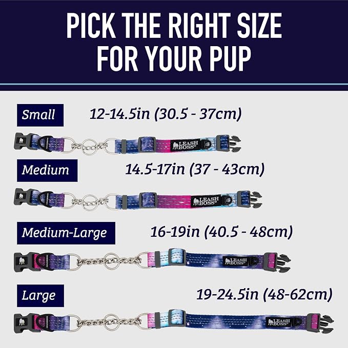 Leash Boss Martingale Collar for Dogs - Steel Chain | Reflective Nylon Dog Collar for Large Dogs, Medium and Small Dogs | No Pull Pet Training Collar Small