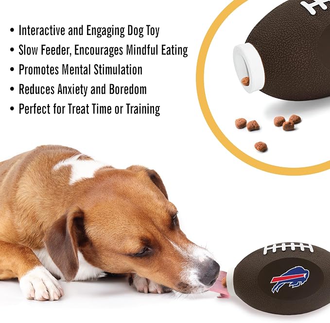 NFL Buffalo Bills Football Treat Dispensing Toy for Dogs and Cats, Rubber Ball Pet Toy, Interactive Fun Doggie Treat Toy, Natural Rubber Feeding Toy