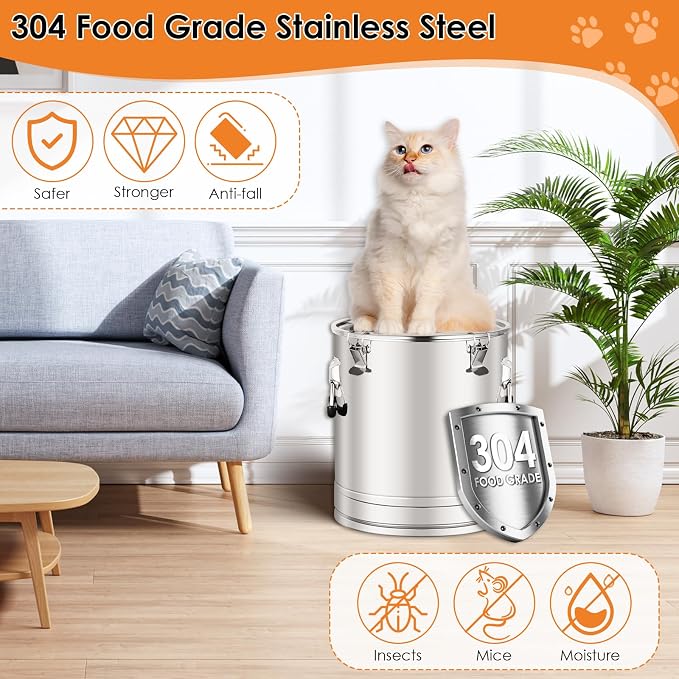 Stainless Steel Dog Food Storage Container, Chicken, 30LB, Stainless Steel, stainless steel