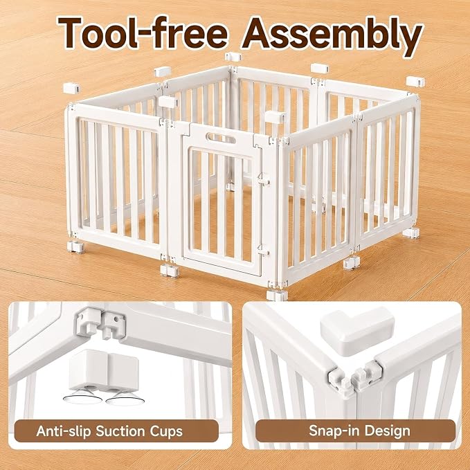 EVERFRONT Dog Playpen with Door - Dog Pen Indoor - Easy Assemble Dog Play Pen - Puppy Playpen, Cat Playpen, Small Animal Playpen, Dog Play Pen Indoors (White, 30", 8 Panels)