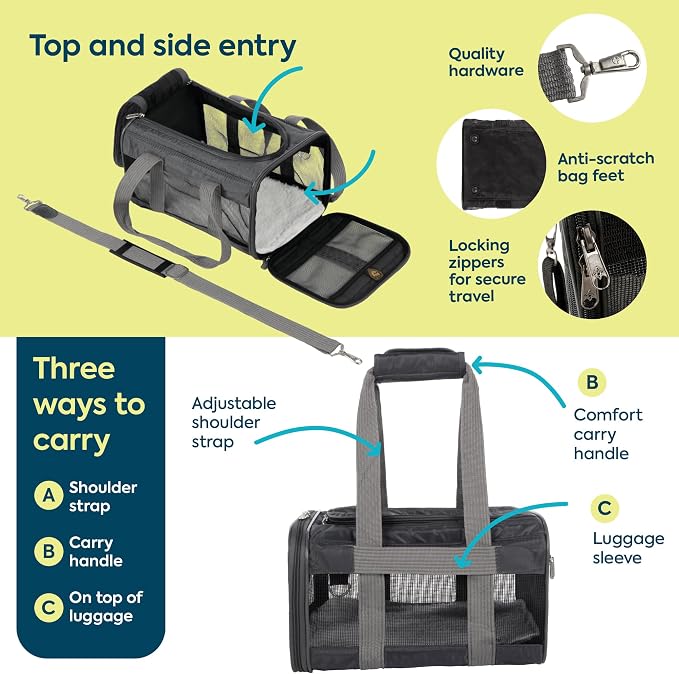 Sherpa Original Deluxe Travel Pet Carrier, Airline Approved, Charcoal Gray, Small