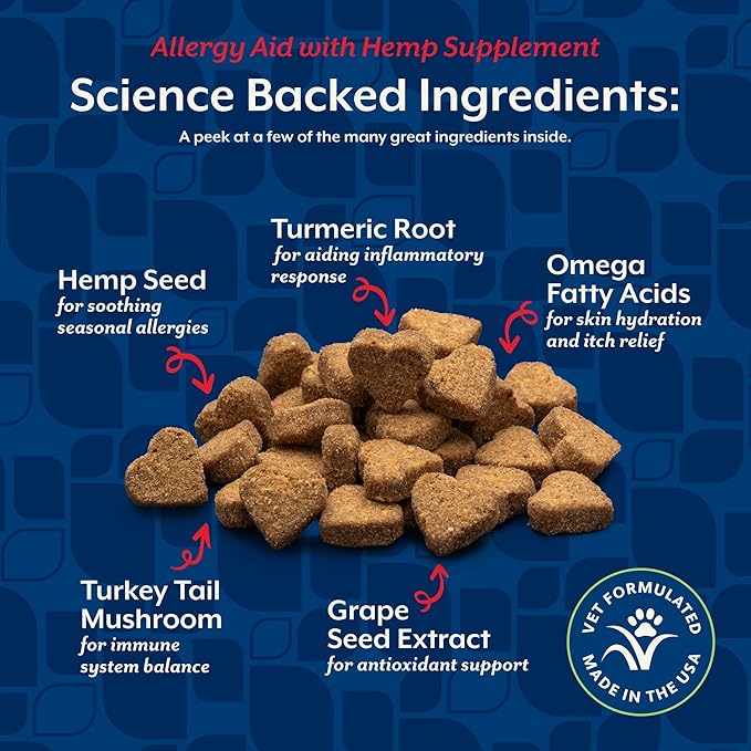 NaturVet Hemp Allergy Aid Supplement for Dogs - 60 Soft Chews | Hemp Seed, Antioxidants, Omegas, Dha & Epa for Healthy Skin & Respiratory Health