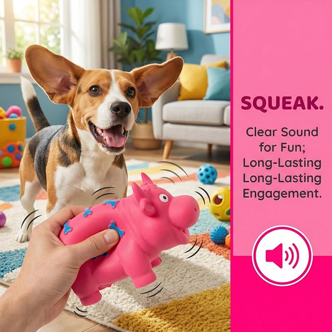 3 Pack Pig Squeaky Dog Toys, Durable Natural Latex Rubber | Piggy Shape, Grunting Sounds for Small Medium Large Dogs, Interactive Chew Toys with Oinking, Decorative Pink and Blue