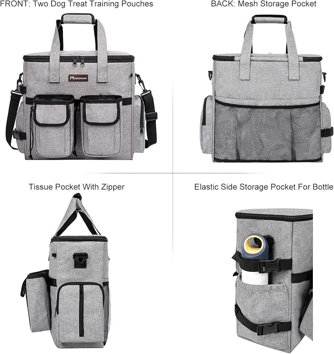 Dog Travel Bag, Airline Approved, with 2 Treat Training Pouches, Light Grey