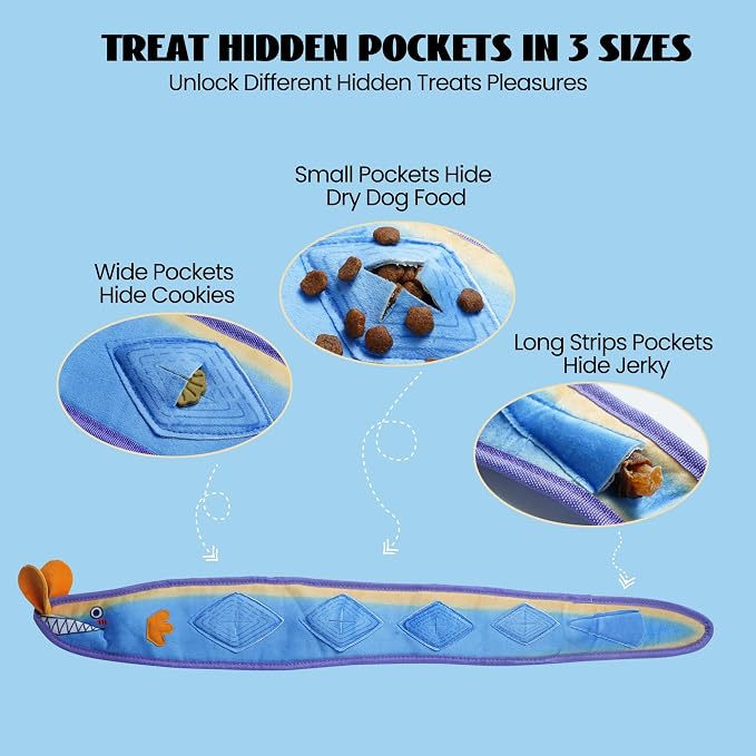 Nocciola EEL Squeaky Dog Toy, Tough No Stuffing Toy for Tug of War, Puppy Interactive Puzzle Fun to Keep Them Busy, Cognitive Crinkle Dog Toy for Large Medium Small Breed, Blue