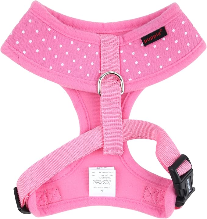 Puppia Dotty Dog Harness Over-The-Head No Pull No Choke Walking Training Adjustable for Small & Medium Dog, Small, Pink