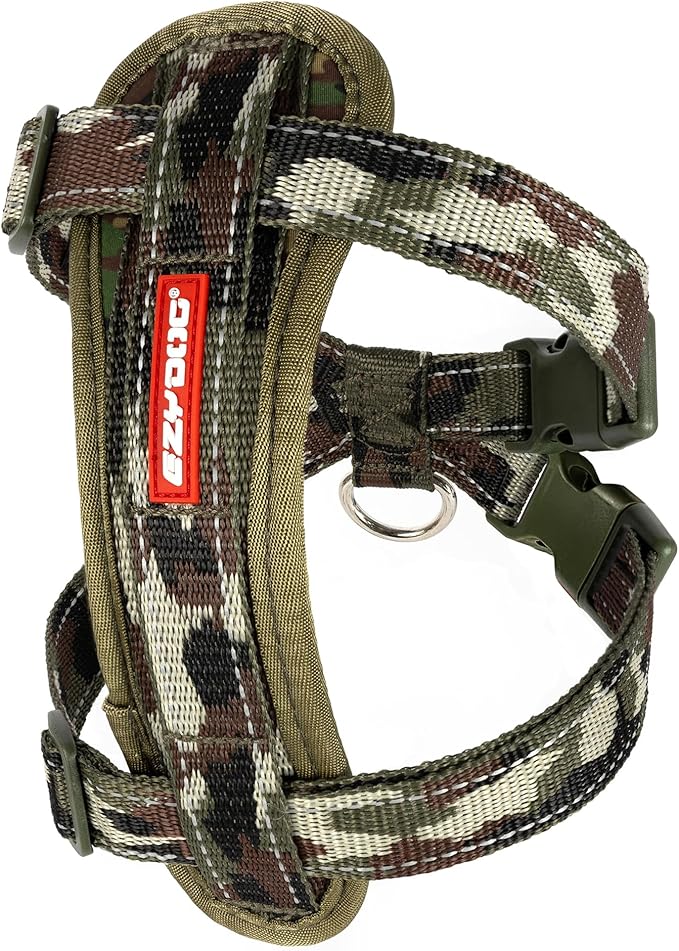 EzyDog Chest Plate No Pull Dog Harness, Escape Proof - X-Small, Green Camo | Car Restraint Included, Comfort EVA Padding, Adjustable for All Breeds, Quick Release Buckles, Reflective Stitching