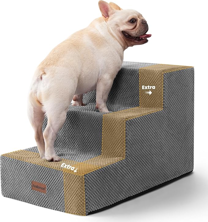Aodisman Dog Stairs for Small Dogs & Cats,3-Step Extra Wide Non-Slip Pet Steps for Couch Sofa and Chair,Grey,15.7" H