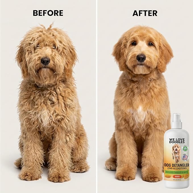 Dog Detangler Spray, Leave-in Conditioner Spray for Dogs, Mango, USA, 16 OZ | Best Detangling & Dematting Spray for Dogs, Tangled & Matted Hair Remover for Goldendoodles, Doodles & Poodles, Made in USA