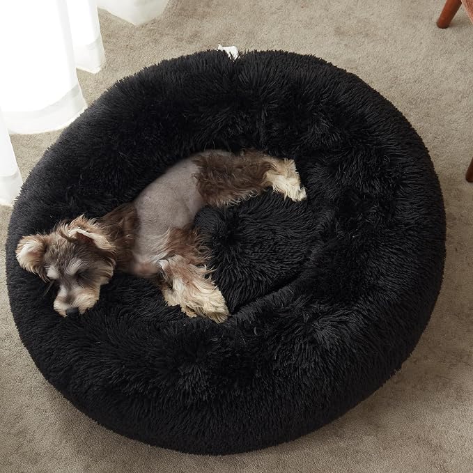 Western Home Calming Donut Small Medium Pet Dog Bed Washable,27" Black