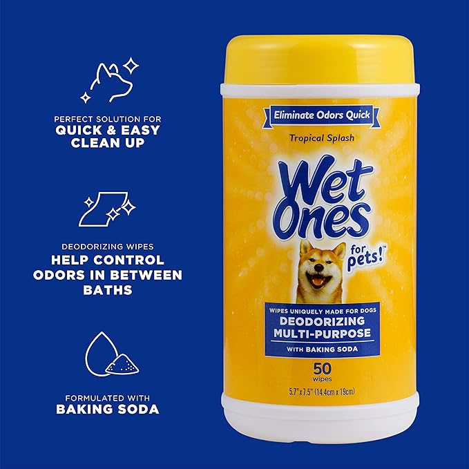 Wet Ones for Pets Deodorizing Dog Grooming Wipes, Resealable Canister, 50 Count