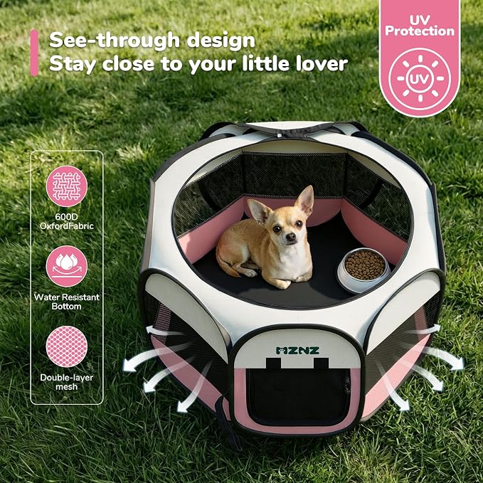 Dog Playpen, Portable Puppy Pet Crate Indoors for Small/Medium/Large Dogs Cats Rabbits, Foldable Dog Cage Enclosure for Outdoor, Pop Up Dogs Tent Kennel with Carrying Case, Pink