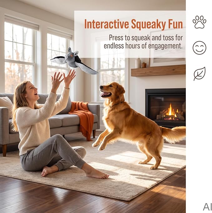 Flying Bat Dog Toy,Motion Activated Flapping Wings,USB Rechargeable (1Pcs) | Motion-activated flapping wings and chirping sounds keep dogs and cats active with rechargeable,washable fun