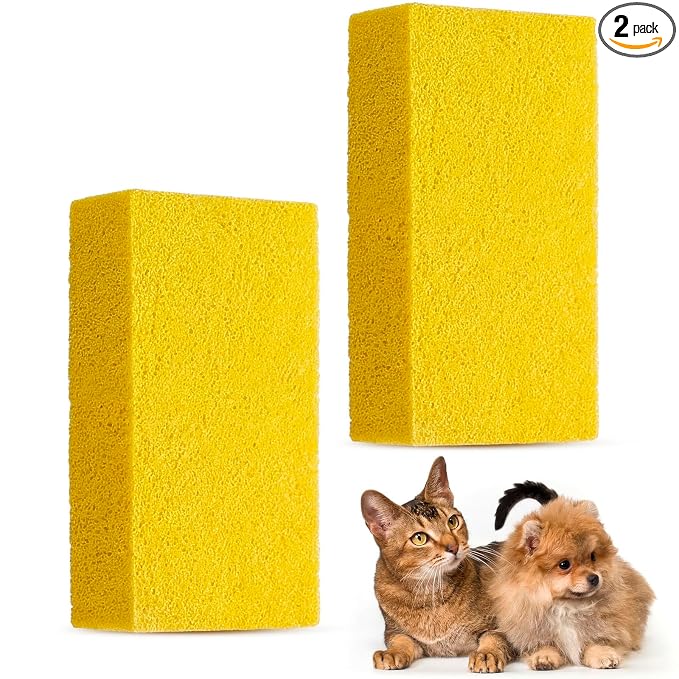 2 Pack Pet Hair Remover Sponge Cat and Dog Hair Sponge Rubber Pet Fur Lifter Removal Tool, Remove from Furniture, Carpet, Bedding, Clothing, 6.26 x 3.28 x 1.89 Inch (Yellow)