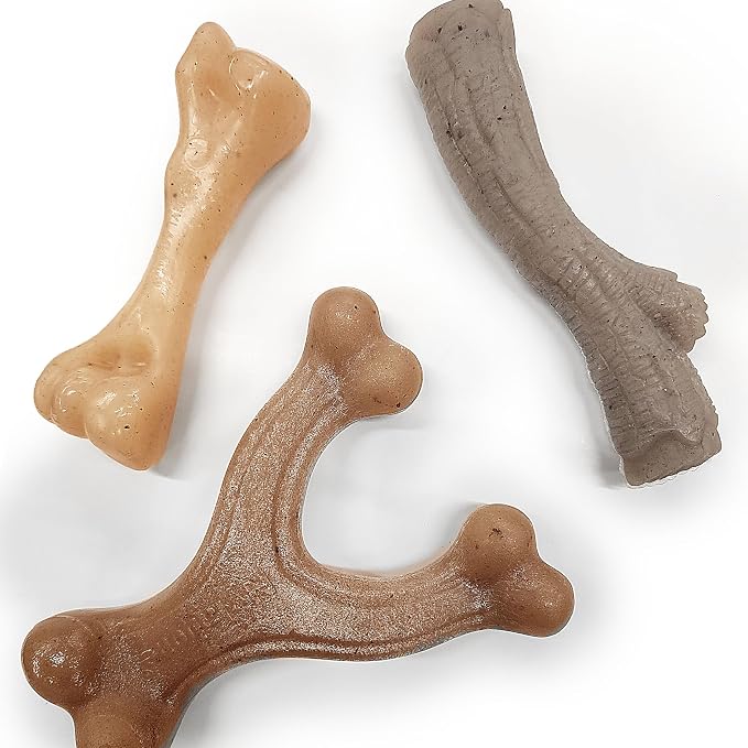 Nylabone Strong Chew Gourmet Style Dog Chew Toy Bundle, Small, 3 Count | Bacon, peanut butter, and chicken flavor, variety of shapes, durable chew toys, long lasting, for dogs up to 25 lbs