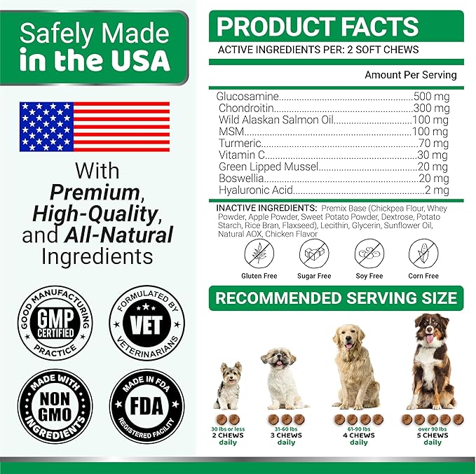 YUMA'S Glucosamine for Dogs - 240 Chews - Hip & Joint Supplement for Dogs