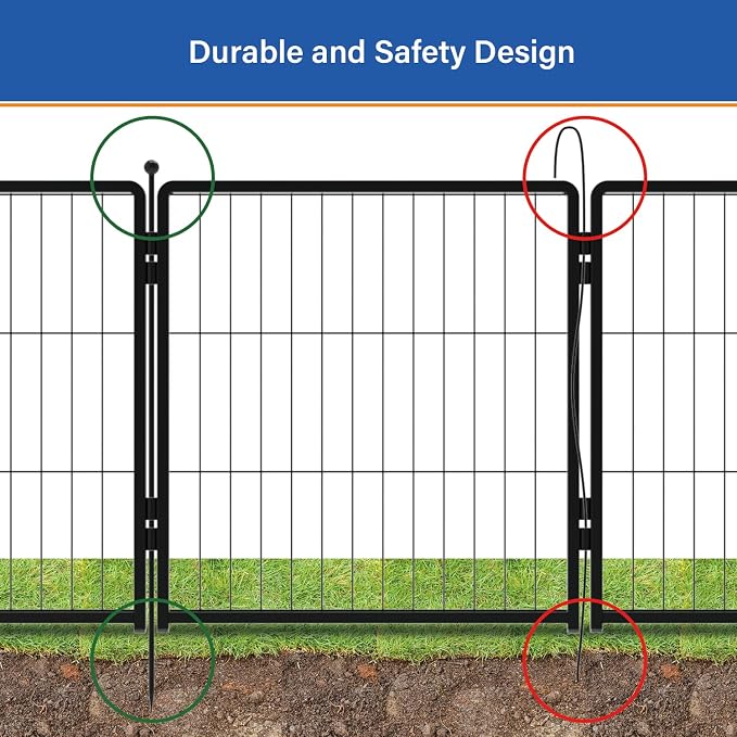 Dog Playpen 36 inch 4 Panels for Indoor & Outdoor Use – Heavy-Duty Metal Pet Fence with Ground Stakes, Rounded Ball Tops for Safety, Stable & Foldable Design, Easy to Assemble