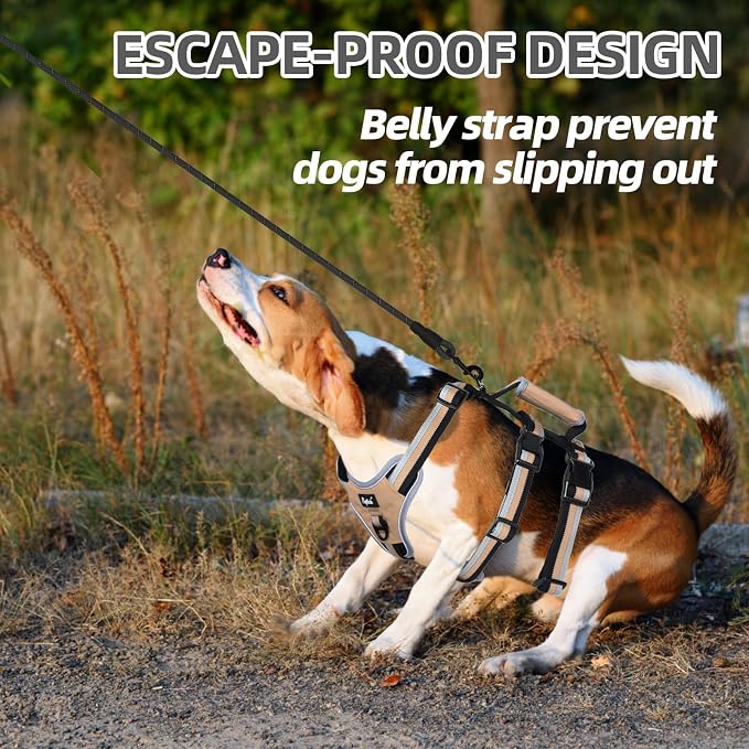 PUPTECK Escape Proof Dog Harness with Padded Handle, No Pull Pet Vest Harness Durable Reflective for Medium Large Dogs Walking Training and Running, Moccasin, M