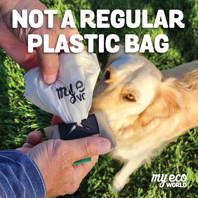 MyEcoWorld® Compostable Pet Poop Bags - Made with Corn and Other Certified Compostable Materials - 120 Bags - 8 Roll - Extra Strong - Leak Proof - Unscented - Easy to Open