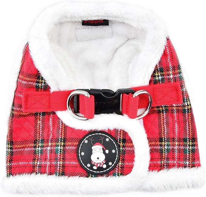 Puppia Blitzen Vest Dog Harness Step-in Warm Winter Christmas Holiday Harness for Small and Medium Dog, Checkered Red, X-Large