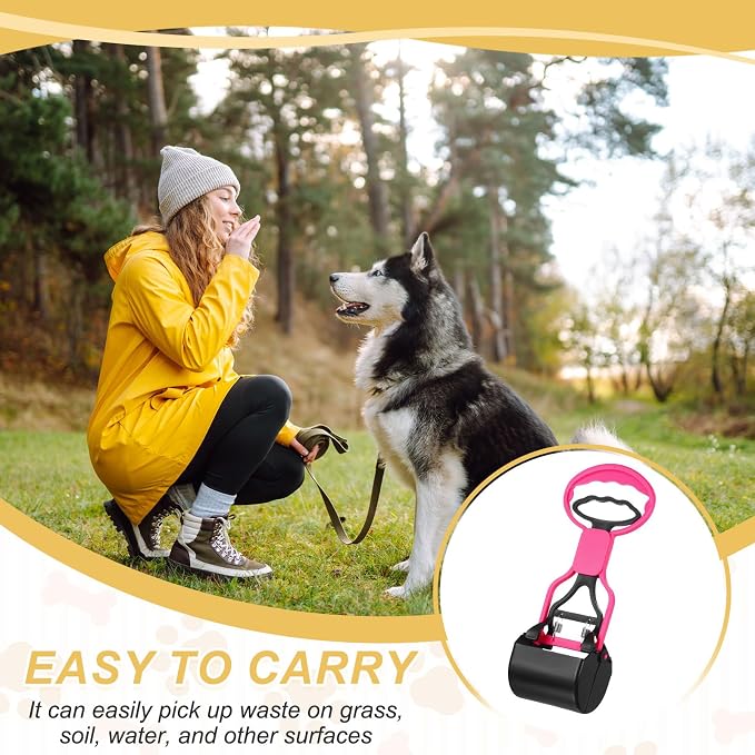 Poop Scooper, 11" Long Handle No Touch Dog Poop Scooper Grabber Non-Breakable Spring Pick Up Tool Shovel, (Pink), Intended for Dogs Waste in Lawns/Grass/Dirt/Gravel