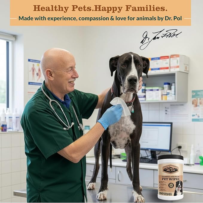 Dr. Pol Pet Cleansing Grooming Wipes Canister, 200 Count, Oatmeal Scented