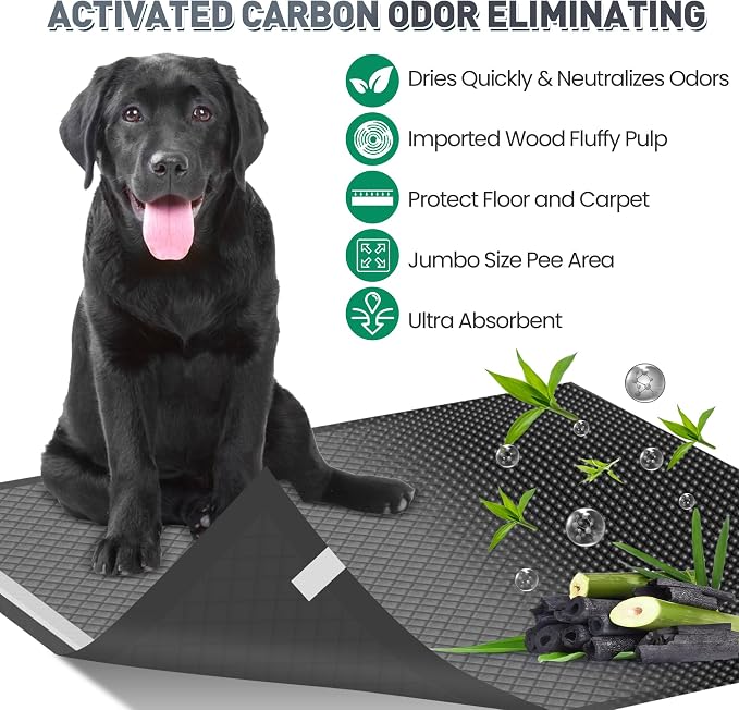 36"x36" Activated Charcoal Pee Pads for Dogs , 150 Count, Extra Large, Super Absorbent, Leakproof and Odor Resistant, Disposable Puppy Pads, Pet Training Pads, Potty Pads