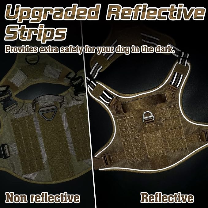 rabbitgoo Tactical Dog Harness for Large, No Pull Military Service Vest | Molle & Handle, Heavy Duty, Adjustable, Reflective Straps, Easy Control for Training Walking, Brown, Large