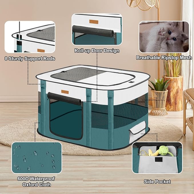 Foldable Cat & Dog Playpen with Carry Bag, Blue Small
