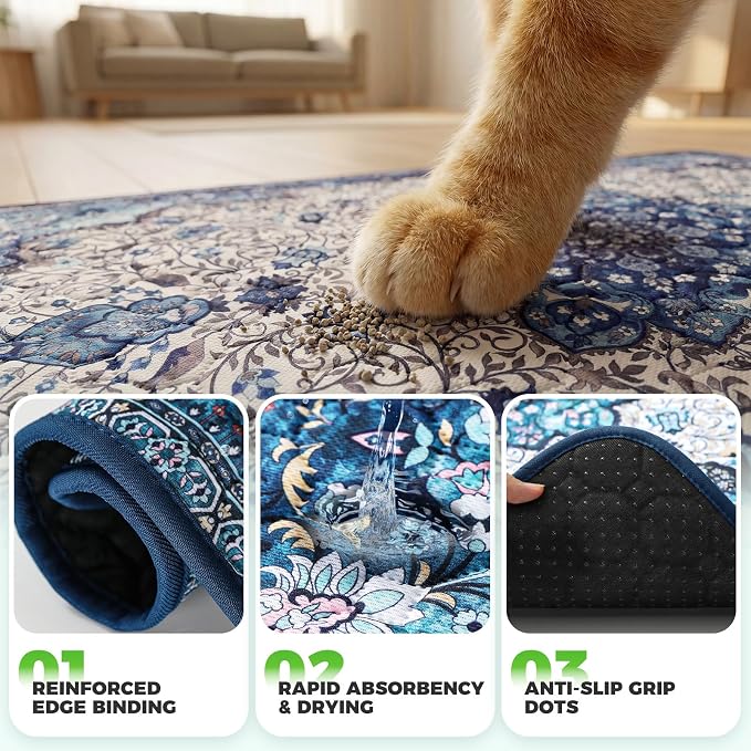 Hompet Cat Litter Mat 2 Pack, 24.8x54 Large Machine Washable Trapping Mats for Cats, Super Absorbent & Urine-Proof Cat Litter Box Mat for Floor, Waterproof & Non Slip Kitty Litter Rug