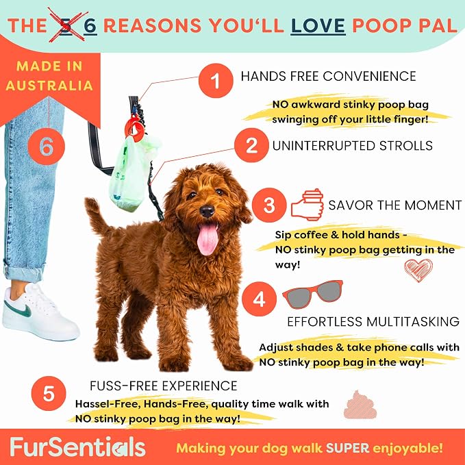 Dog Poop Bag Holder for Leash, Never Hold onto a Stinky Poop Bag Again, Waste Bag Holder for Leash, Dog Walking Accessory, Fits all thickness leash, Backpack, Strollers. Poop Pal, FurSentials (Orange)