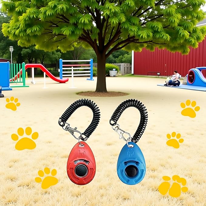 2Pcs Red and Blue Dog Training Clicker with Wrist Strap Lightweight Easy to Use, Pet Training Clicker for Cats Puppy Birds Horses. Perfect for Behavioral Training 2-Pack Collars