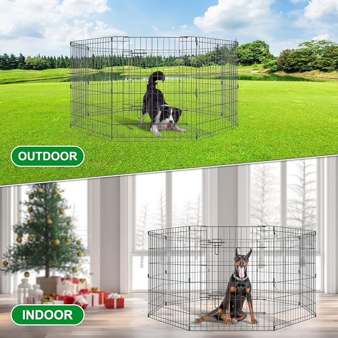 Artmalle Dog Playpen 30 Inch, Foldable Metal Puppy Exercise Pen with Door, 8 Panels Indoor Outdoor Pet Fence, Portable Dog Pen for Small Dogs, Cats, Rabbits, Ducks, Black