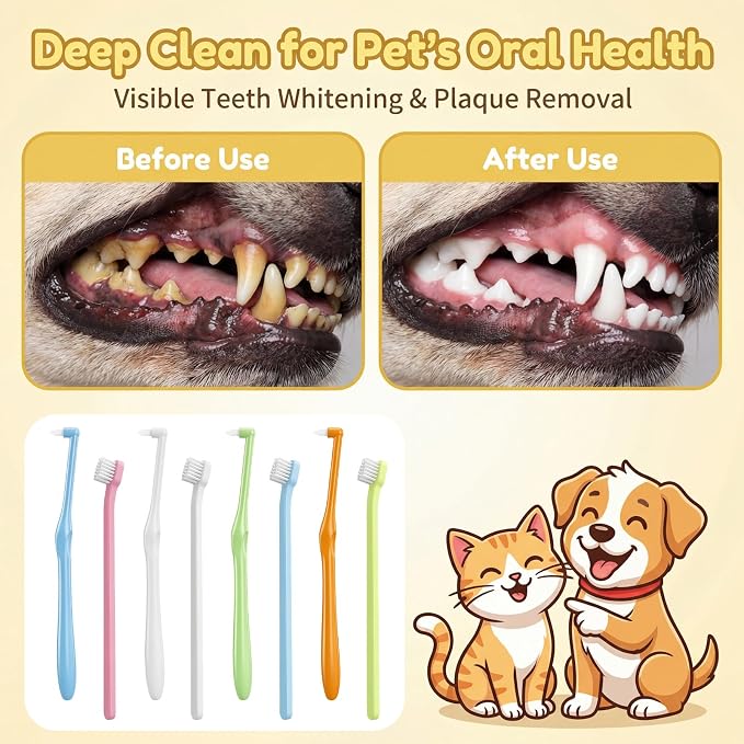 8 Pcs Small Dog Toothbrush Micro Head Cat Puppy Brushing Kit Pets Dental Care Cleaning Toothbrush Mini Portable Deep Soft Clean Teeth Bristles Multi Angle Round Pointed Tooth Brush for Kitten