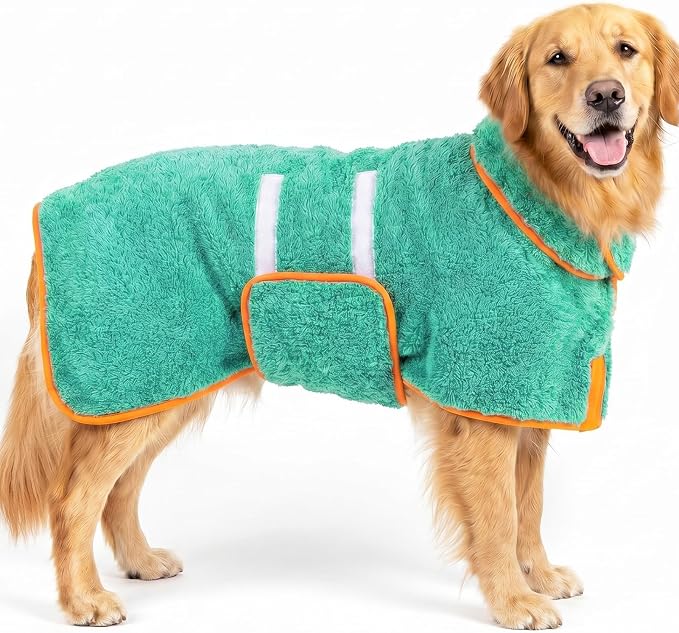 Bienbee Dog Bathrobe, Quick Drying Super Absorbent Pet Robes for Small Medium Large Dogs, Drying Coat for After Bath & Swim, Warm & Cozy Dogs Towels, Dog Puppy Bath Supplies, Lake Green XL