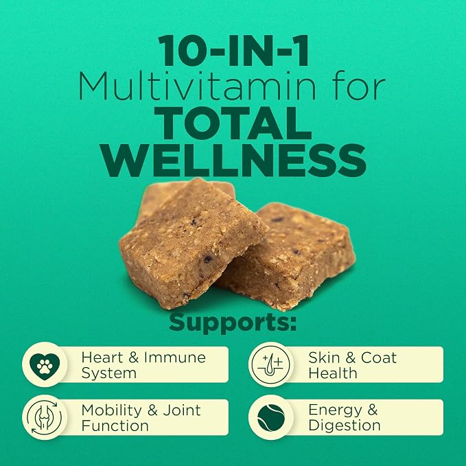 PetJoy Thrive Dog Multivitamin Soft Chew - Daily Dog Vitamins for Energy, Healthy Skin & Coat, and Stronger Bones & Teeth - Complete Support Supplement, Multivitamin for Dogs & Pets (60 Count)