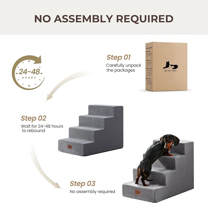 Dog Stairs for Small Dogs 18" H, 4-Step Dog Steps for High Bed and Couch, Pet Steps Ramp for Puppy and Cats, Non-Slip Stable Indoor Pet Ladder for Sofa and Chair, Grey