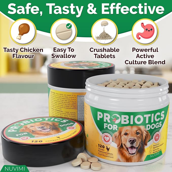 Probiotics for Dogs - Dog Probiotic & Prebiotic Tablets - Digestive Support Supplement for Gut Health, Tummy Relief, Itching, Diarrhea, Allergies, Bad Breath - 120 Chicken Flavor