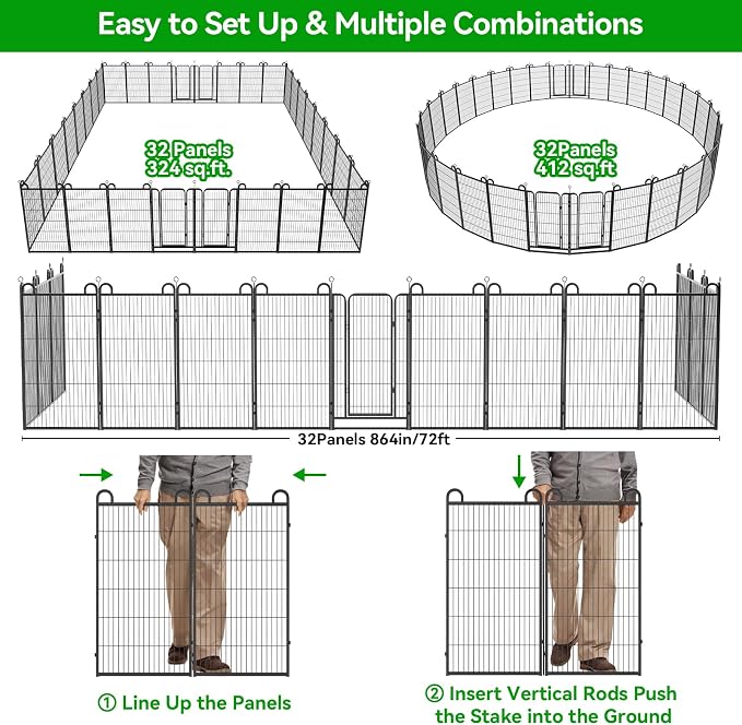 Anti-Rust Dog Playpen, 47in 32 Panels, Snowy Black