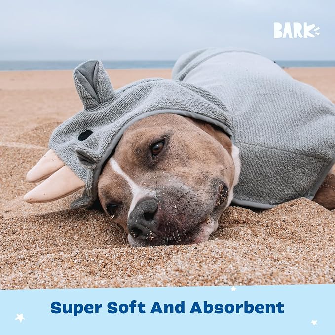 BARKBOX Dog Bathrobe - for Dogs - Medium | Fast Drying, Microfiber Bath Towel - Hook & Loop Closure and Wrap Tie - Machine Washable - Rhino