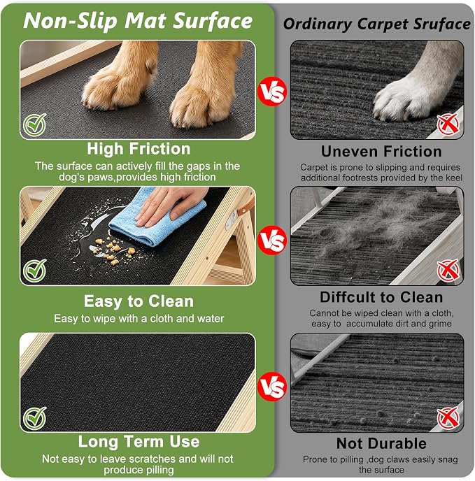 Dog Ramp for Bed, Sofa & Car, for Senior, Injured & Small to Large Dogs | 6 Height Settings (20.3"-27") , Non-Slip Carpet Surface , Solid Wood 200LB Capacity, Foldable with Side Safety Rails