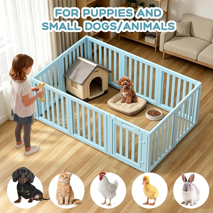 Dog Playpen, Clear Dog Pen, Dog Pen Indoor, Easy to Install and Remove Dog Play Pen, Puppy Playpen Suitable for Dogs, Cats,Dog Playpen Indoor (Blue, 30.3 inch Height, 10 Panels)
