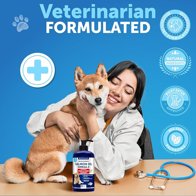 Wild Alaskan Salmon Oil for Dogs - 8 OZ - Fish Oil for Dogs - EPA & DHA