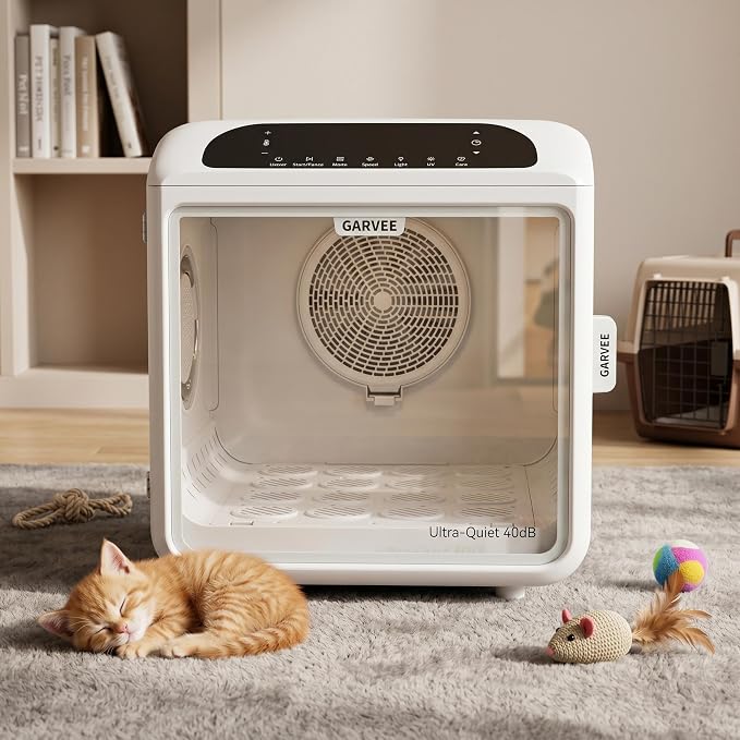 Pet Dryer Box, Quiet Cat Dryer with 360 Airflow System, 50L Capacity Grooming Blower and Temperature Control for Home Bathing, for Cats and Small Dogs