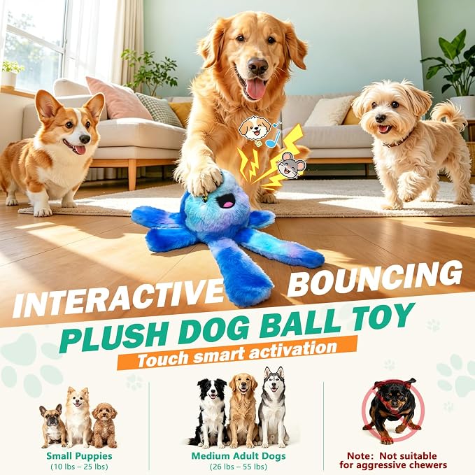 Fuufome Interactive Automatic Jumping Dog Toy for Small, Medium & Breeds to Keep Them Busy | Tug of War, Squeaky Moving, Motion-Activated Design, Not for Aggressive Chewers