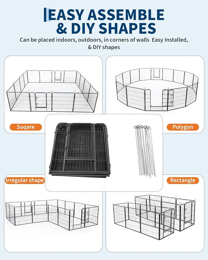 Anti-Rust Dog Playpen, 32in 16 Panels, Secure Gate