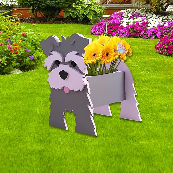 Gray Schnauzers Dog Planter Pots, Animal Shaped Flower Pot