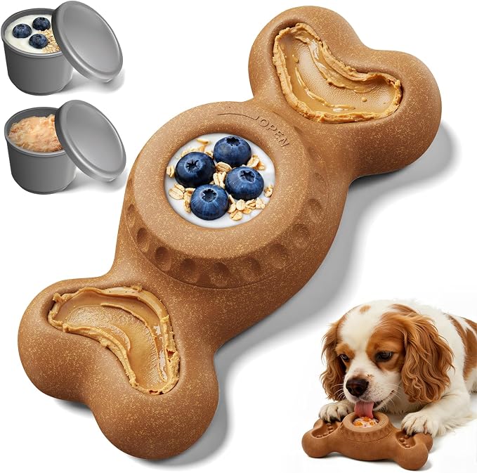 3-in-1 Enrichment Dog Toy for Aggressive Chewers, Frozen Treat Toy & Interactive Treat Dispenser with Peanut Butter Grooves, Long Lasting Chew Toy for Large Dogs, Easy to Clean, Brown