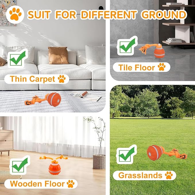 P06 Smart Interactive Dog Toys Dog Balls with Rope for Small Medium Dogs | Auto-Moving Puppy Toys, 3 Modes with RGB Lights & Bird Sounds, Bite-Resistant Rope, IP54 Waterproof, Type-C Fast Charge