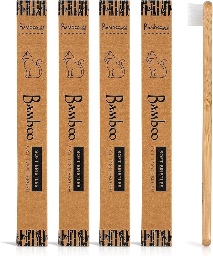 Bamboo Toothbrush for Cats – 4 Pack | Natural Bristles | Eco-Friendly Pet Toothbrush for Cat Dental Care